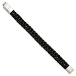 Load image into Gallery viewer, Stainless Steel Polished Black IP-plated Black Leather w/.5in ext BraceletSRB3009-8
