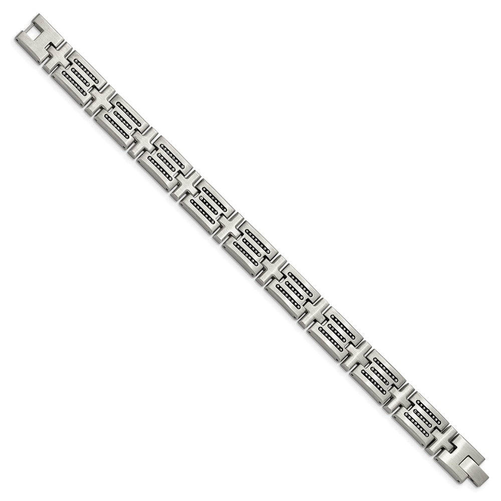 Stainless Steel Brushed with Polished Beads 8.5in Link BraceletSRB3012-8.5