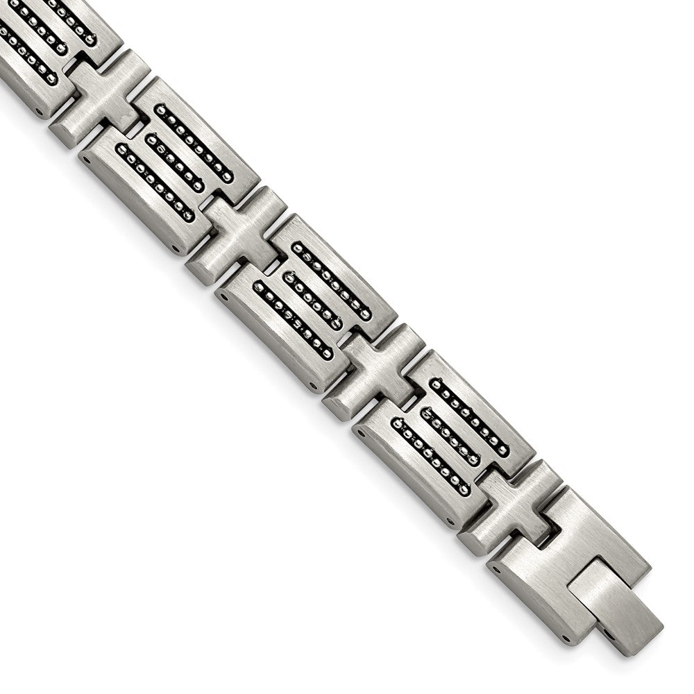 Stainless Steel Brushed with Polished Beads 8.5in Link BraceletSRB3012-8.5