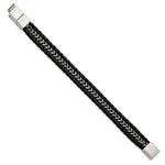 Load image into Gallery viewer, Stainless Steel Antiqued &amp; Brushed Blk Leather w/.5in ext 8.25in BraceletSRB3014-8.25
