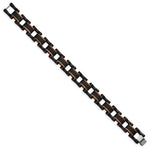 Load image into Gallery viewer, Stainless Steel Polished &amp; Textured Black &amp; Brown IP 8.25in Link BraceletSRB3016-8.25
