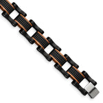 Load image into Gallery viewer, Stainless Steel Polished &amp; Textured Black &amp; Brown IP 8.25in Link BraceletSRB3016-8.25
