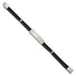 Load image into Gallery viewer, Stainless Steel Polished Black Woven Leather 2 Strand 8.25in BraceletSRB3018-8.25
