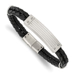 Load image into Gallery viewer, Stainless Steel Polished Black Woven Leather 2 Strand 8.25in BraceletSRB3018-8.25
