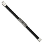 Load image into Gallery viewer, Stainless Steel Antiqued &amp; Polished Black Leather w/.5in ext 8in BraceletSRB3019-8
