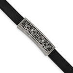 Load image into Gallery viewer, Stainless Steel Antiqued &amp; Polished Black Leather w/.5in ext 8in BraceletSRB3019-8
