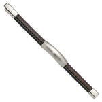 Load image into Gallery viewer, Stainless Steel Brushed Dark Brown Leather w/.5in ext 8in ID BraceletSRB3020-8
