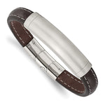 Load image into Gallery viewer, Stainless Steel Brushed Dark Brown Leather w/.5in ext 8in ID BraceletSRB3020-8

