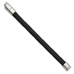 Load image into Gallery viewer, Stainless Steel Polished Black Woven Leather w/.5in ext 8in BraceletSRB3022-8
