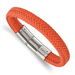 Load image into Gallery viewer, Stainless Steel Polished Orange Woven Leather w/.5in ext 8in BraceletSRB3024-8
