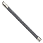 Load image into Gallery viewer, Stainless Steel Polished Grey Woven Leather w/.5in ext 8in BraceletSRB3025-8
