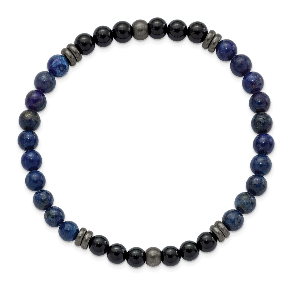 Stainless Steel Brushed Antique Bronze-plated Black Agate/Lapis BraceletSRB3026