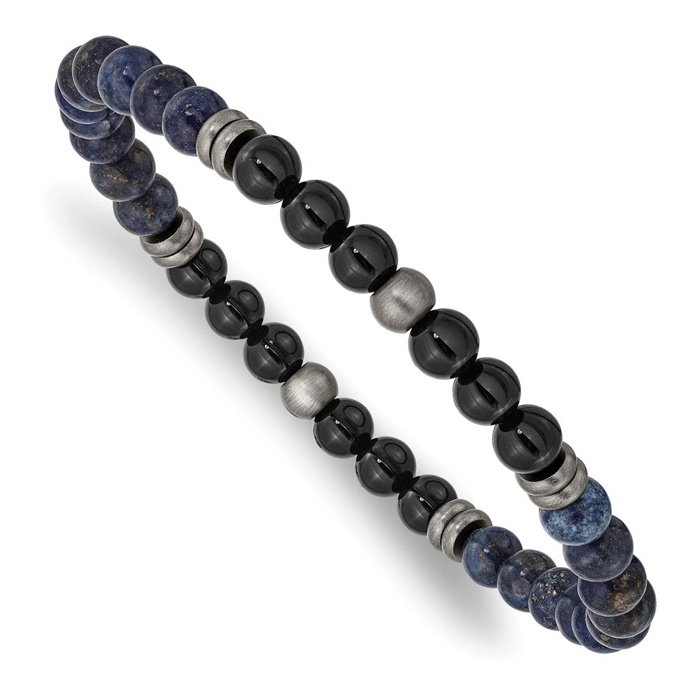 Stainless Steel Brushed Antique Bronze-plated Black Agate/Lapis BraceletSRB3026