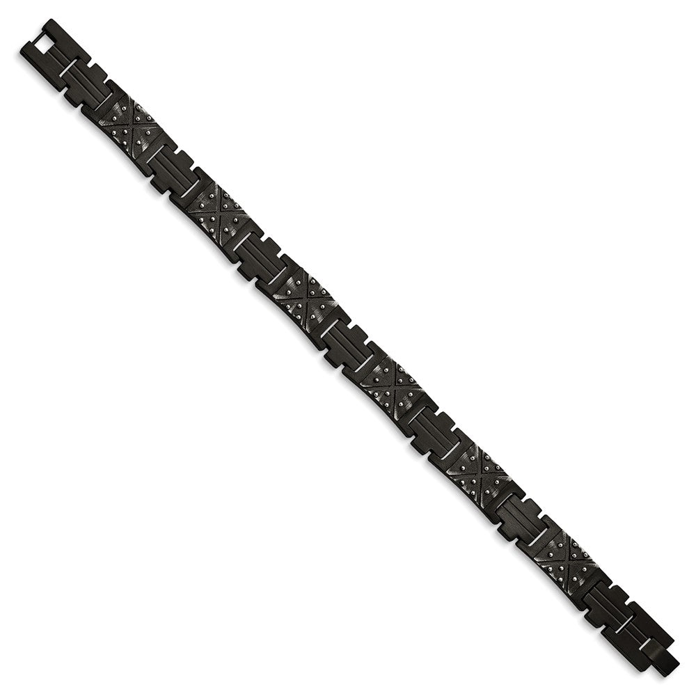 Stainless Steel Antiqued and Brushed Black IP-plated 9.25in Link BraceletSRB3030-9.25