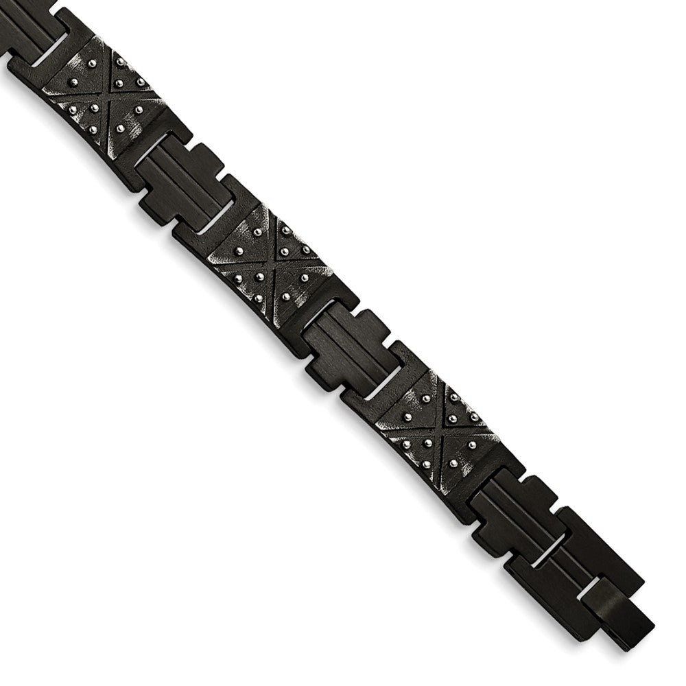 Stainless Steel Antiqued and Brushed Black IP-plated 9.25in Link BraceletSRB3030-9.25