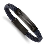 Load image into Gallery viewer, Stainless Steel Polished Black IP Navy Blue Leather w/.5in ext 8in BraceletSRB3031-8
