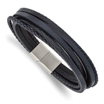 Load image into Gallery viewer, Stainless Steel Brushed Navy Blue Leather Multi Strand 8in BraceletSRB3034-8
