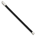 Load image into Gallery viewer, Stainless Steel Polished Black IP w/Black Cotton w/.5in ext. 8.5in BraceletSRB3035-8.5
