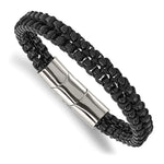 Load image into Gallery viewer, Stainless Steel Polished Black IP w/Black Cotton w/.5in ext. 8.5in BraceletSRB3035-8.5
