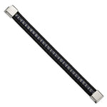 Load image into Gallery viewer, Stainless Steel Polished Black and Blue Leather 8.5in BraceletSRB3036-8.5
