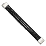 Load image into Gallery viewer, Stainless Steel Polished Black Woven Leather and Chain 8.5in BraceletSRB3037-8.5
