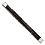 Load image into Gallery viewer, Stainless Steel Polished Braided Brown Leather 8.5in BraceletSRB3038-8.5
