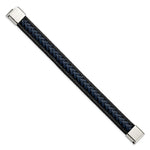 Load image into Gallery viewer, Stainless Steel Polished Black/Blue Braided Leather 8.25in BraceletSRB3039-8.25
