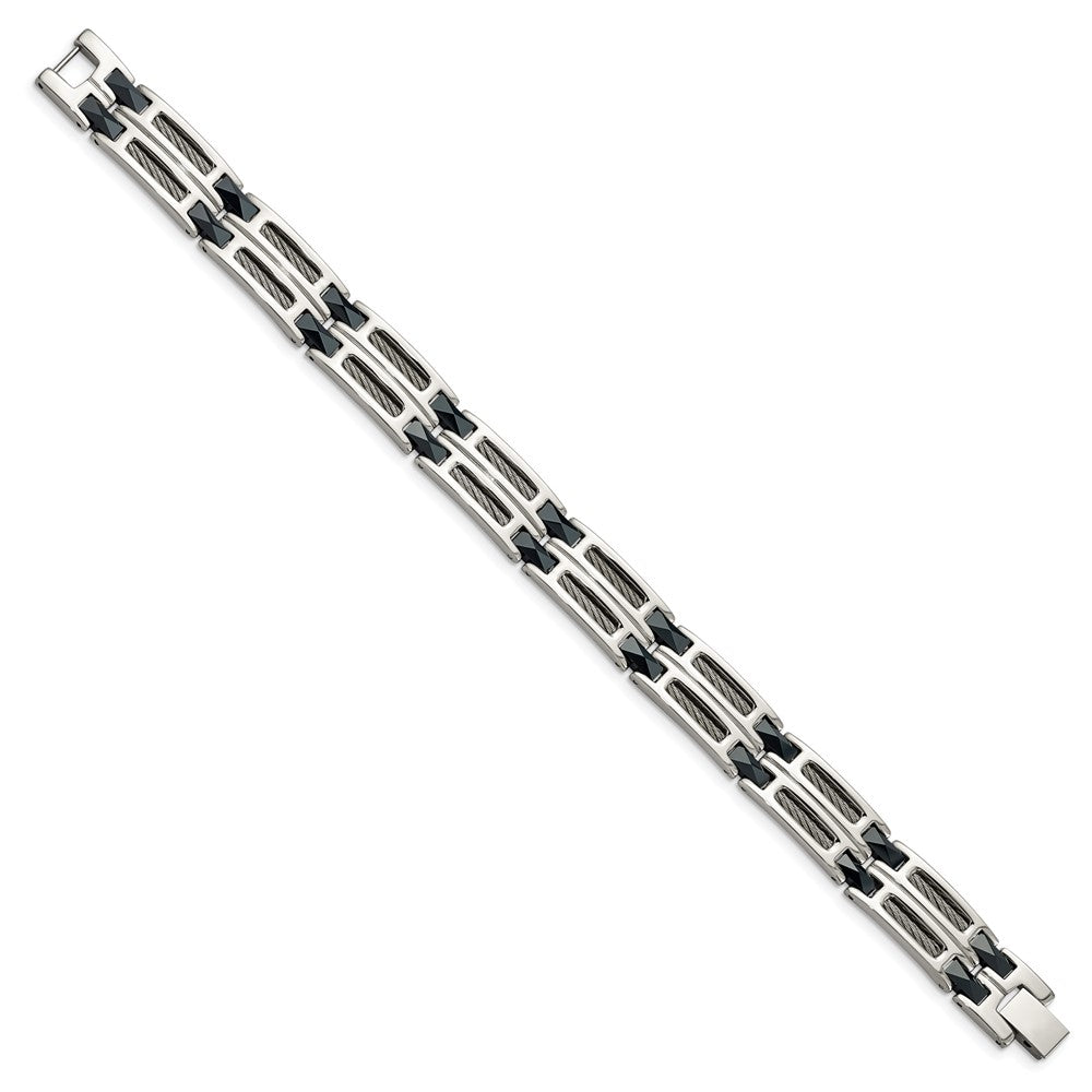 Stainless Steel and Blue Ceramic Fancy Link BraceletSRB338-8.75