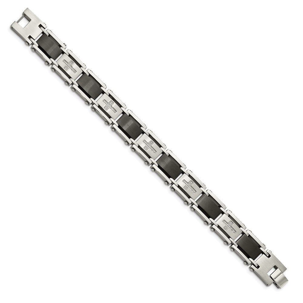 Stainless Steel Black IP-plated & 1/4ct. Diamond 8.75in BraceletSRB339-8.75