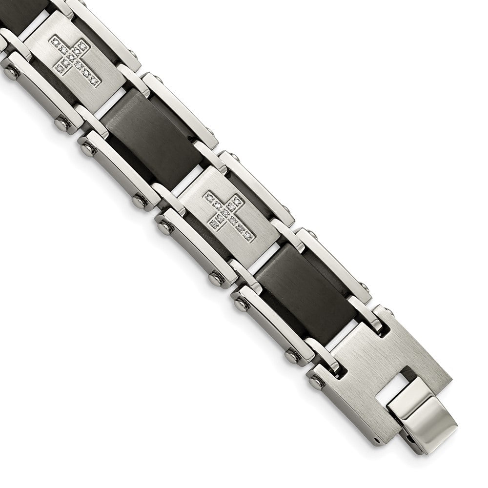 Stainless Steel Black IP-plated & 1/4ct. Diamond 8.75in BraceletSRB339-8.75