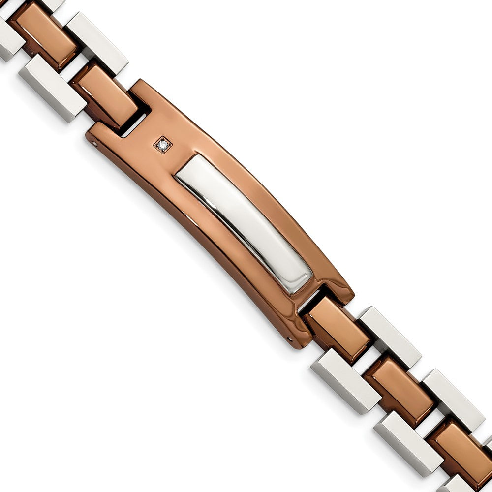 Stainless Steel Brown IP-plated w/Diamond 8.5in BraceletSRB342-8.5