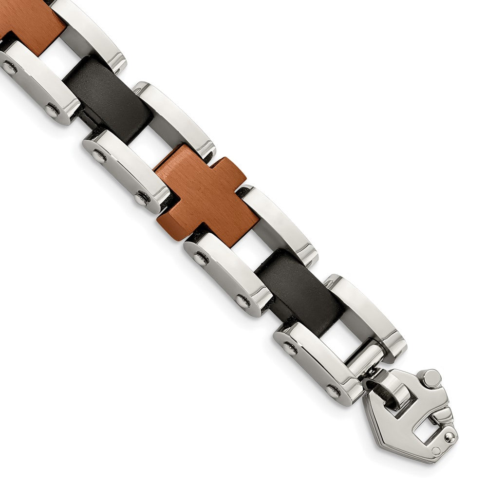 Stainless Steel Brown & Black IP-plated 8.75in BraceletSRB343-8.75