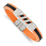Load image into Gallery viewer, Stainless Steel Black and Orange Rubber 8in BraceletSRB357-8

