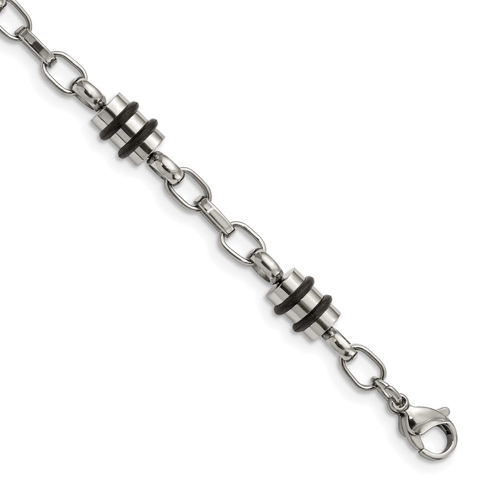 Stainless Steel Rubber Accent Barrel Link 8in BraceletSRB370-8