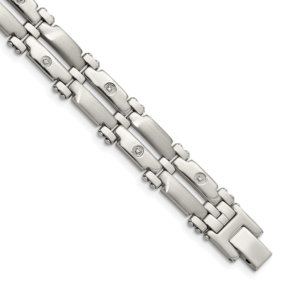 Stainless Steel w/14k White Gold Accents & Diamonds 8.5in BraceletSRB414-8.5