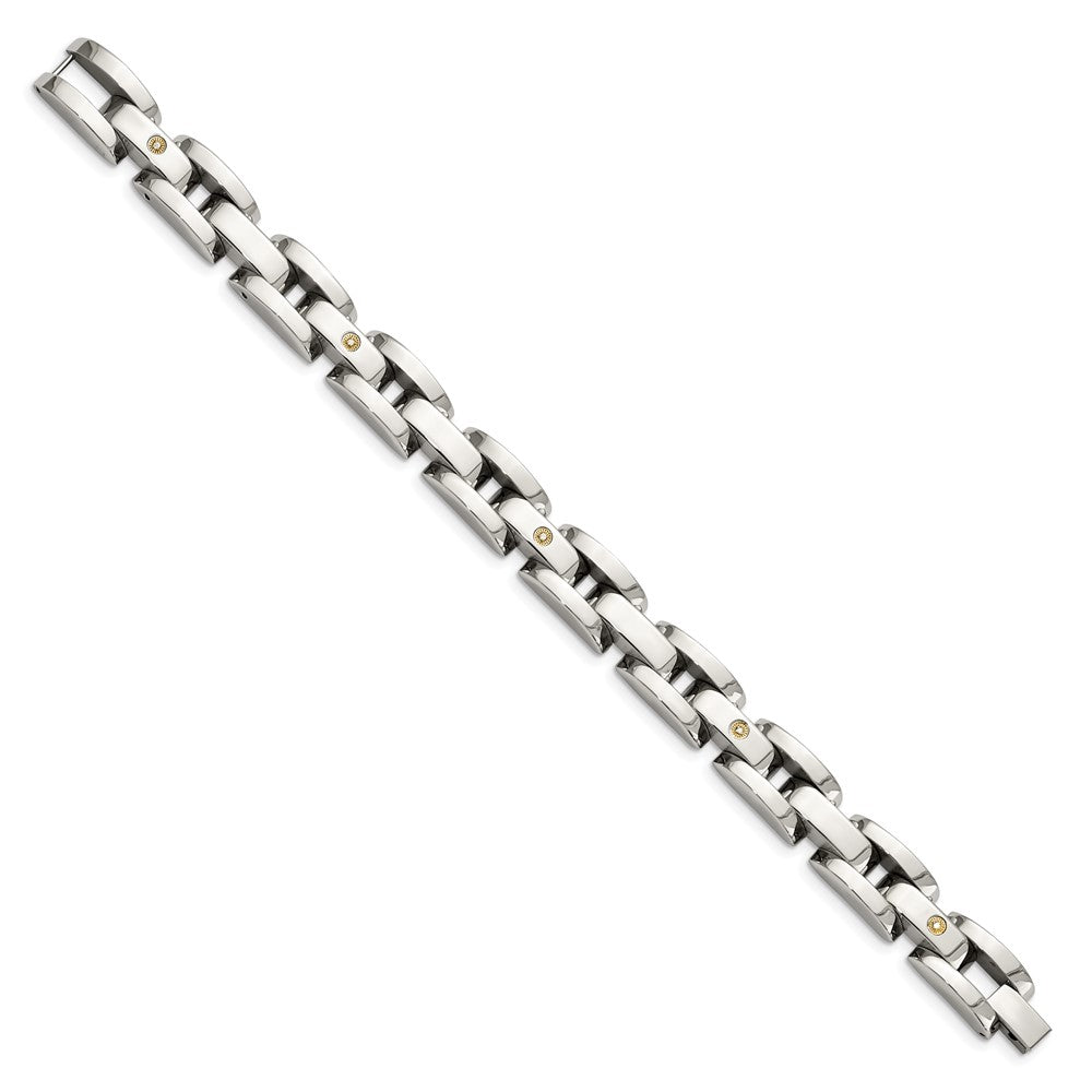 Stainless Steel w/ 14k White Gold Accents & Diamonds 8.5in BraceletSRB415-8.5