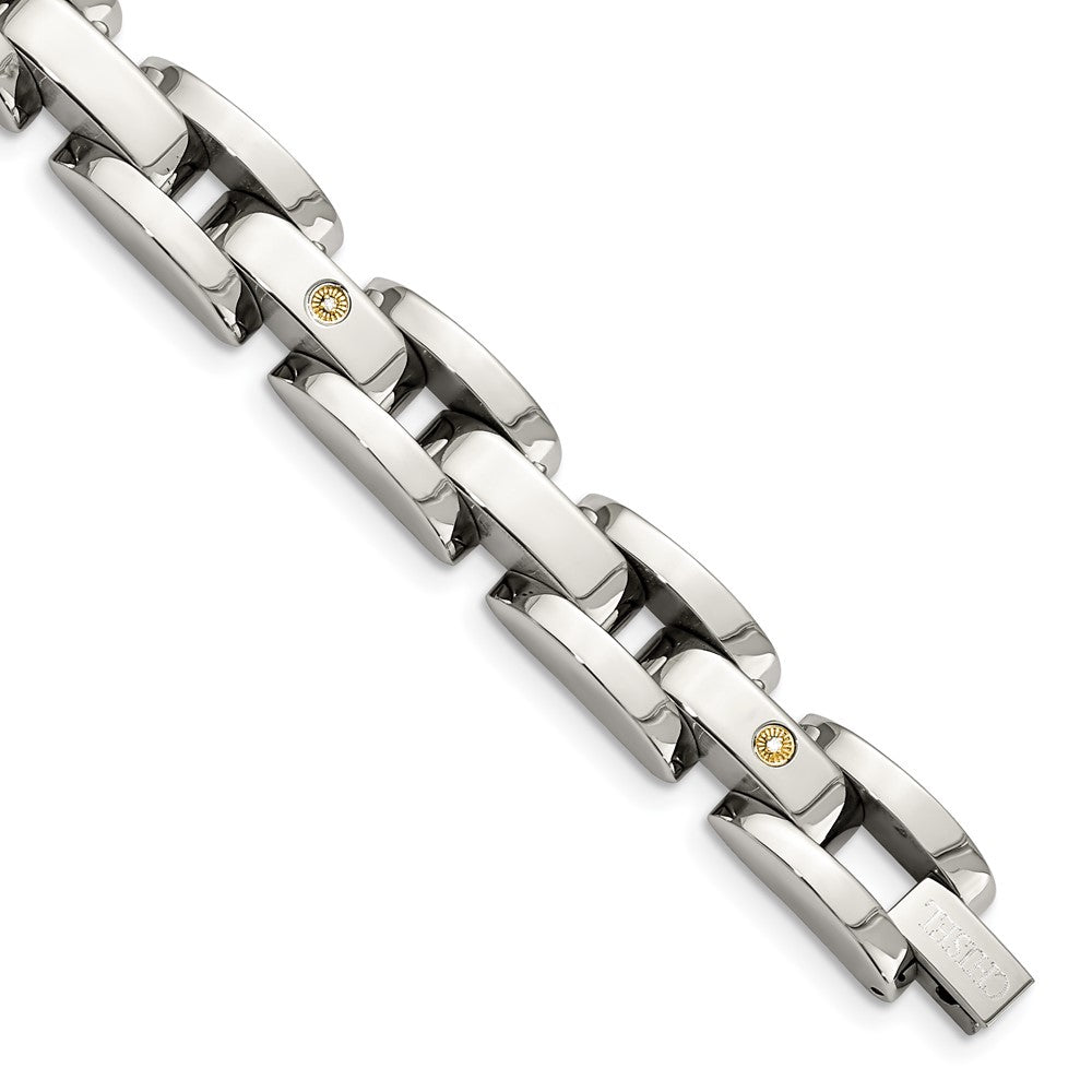 Stainless Steel w/ 14k White Gold Accents & Diamonds 8.5in BraceletSRB415-8.5