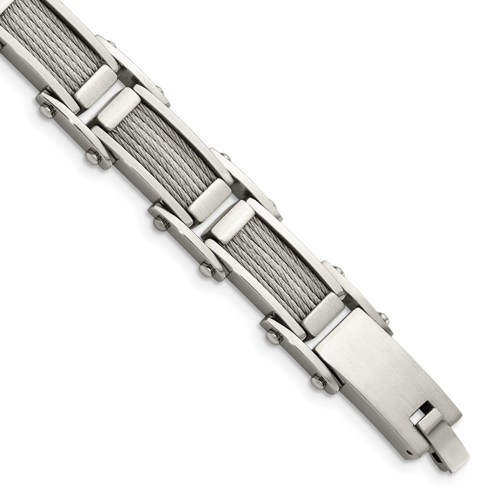 Stainless Steel Wire Brushed & Polished 8.5in BraceletSRB429-8.5
