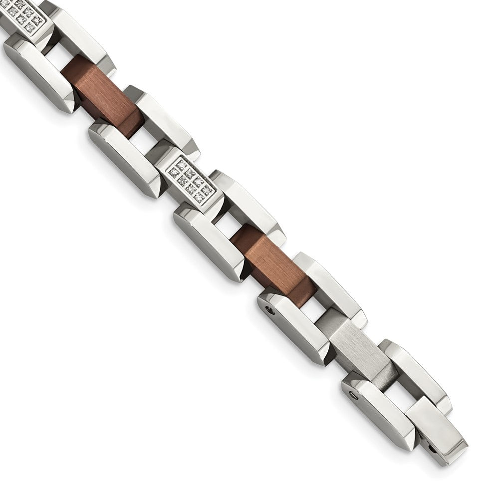 Stainless Steel Brown IP-plated w/1/4ct. Diamond 8.5in BraceletSRB453-8.5