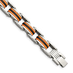 Load image into Gallery viewer, Stainless Steel Black &amp; Orange Polyurethane 8.75in BraceletSRB470-8.75
