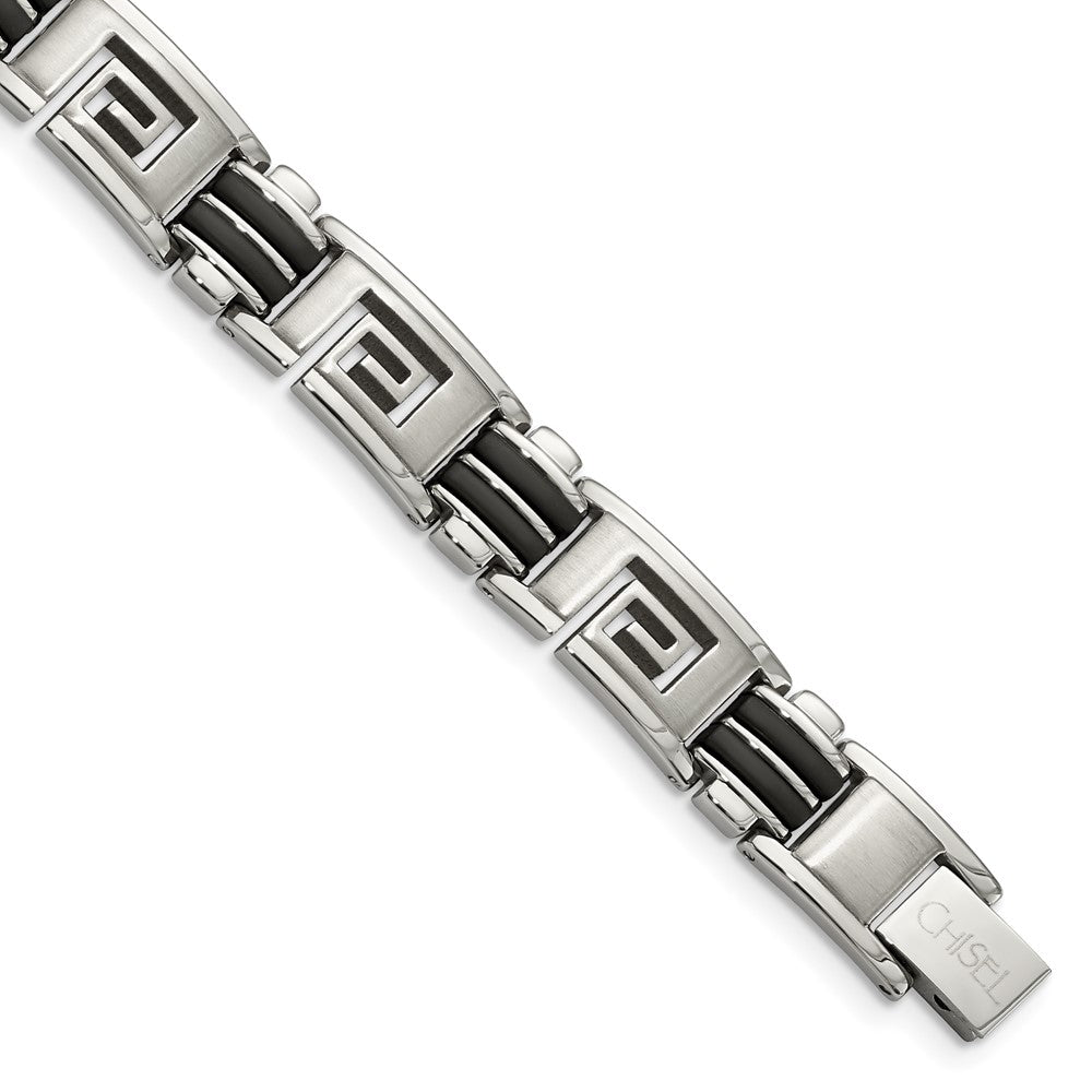 Stainless Steel Black Rubber Brushed & Polished 8.5in BraceletSRB480-8.5
