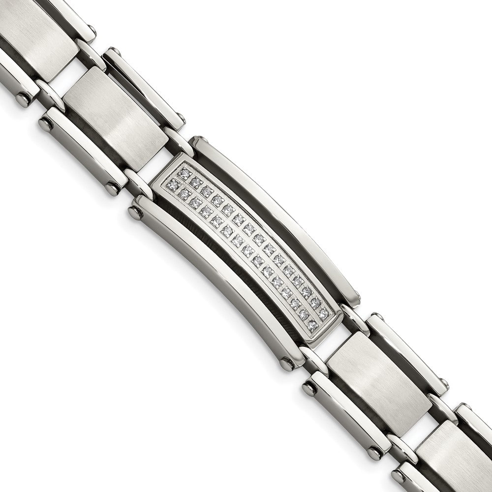 Stainless Steel CZs Brushed & Polished 8.5in BraceletSRB527-8.5