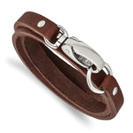 Load image into Gallery viewer, Stainless Steel Dark Brown Leather Wrap BraceletSRB530-25
