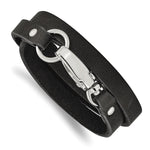 Load image into Gallery viewer, Stainless Steel Black Leather Wrap BraceletSRB531-25
