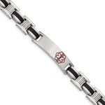 Load image into Gallery viewer, Stainless Steel Black Rubber Red Enamel 8in Medical BraceletSRB546-8
