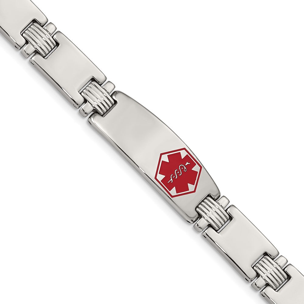 Stainless Steel Polished/Brushed Red Enamel 8.25in Medical BraceletSRB553-8.25