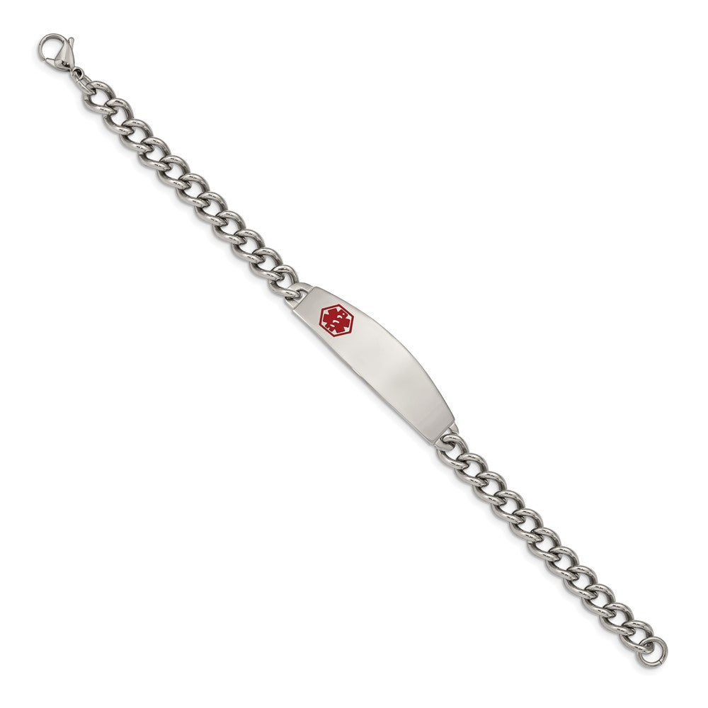 Stainless Steel Polished w/ Red Enamel 8.5in Medical BraceletSRB556-8.5