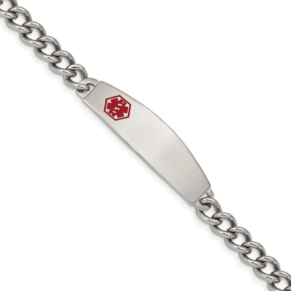 Stainless Steel Polished w/ Red Enamel 8.5in Medical BraceletSRB556-8.5