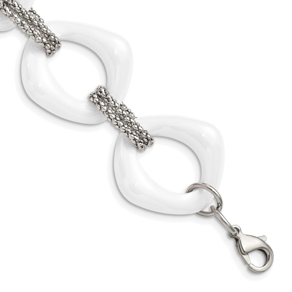 Stainless Steel White Ceramic Link BraceletSRB562-8