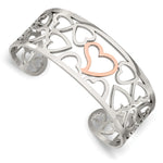 Load image into Gallery viewer, Stainless Steel Polished &amp; Pink IP-plated Hearts Cuff BangleSRB593
